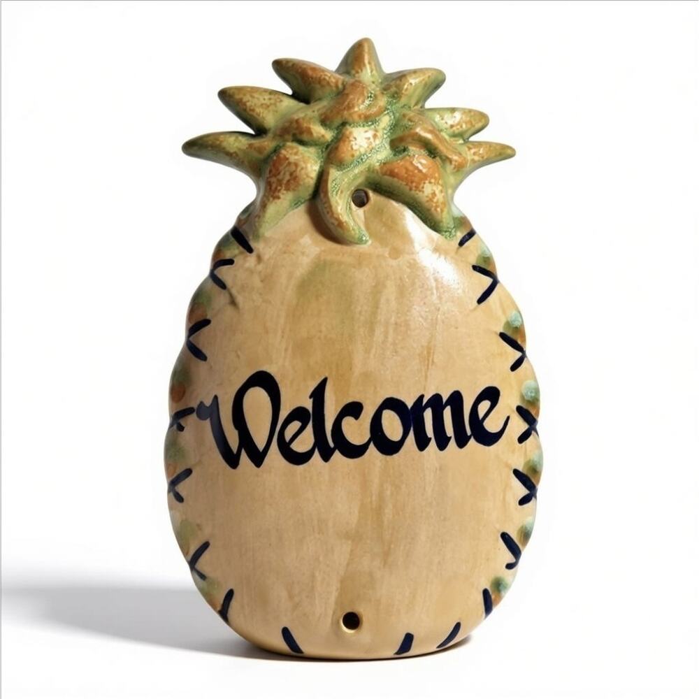 Vintage Louisville Stoneware Pottery Pineapple Welcome Sign Wall Plague 9.5"x5½"